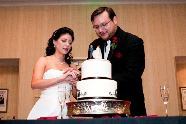 cutting the cake, bride, groom, hilton garden inn, nashville, wedding
